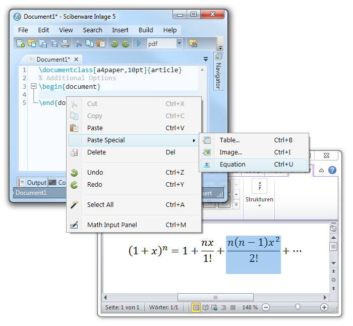 Paste equations from Word, Mathematica, ... Paste Equations
