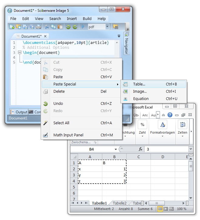 Paste tables from Calc, Excel, ... Paste Tables