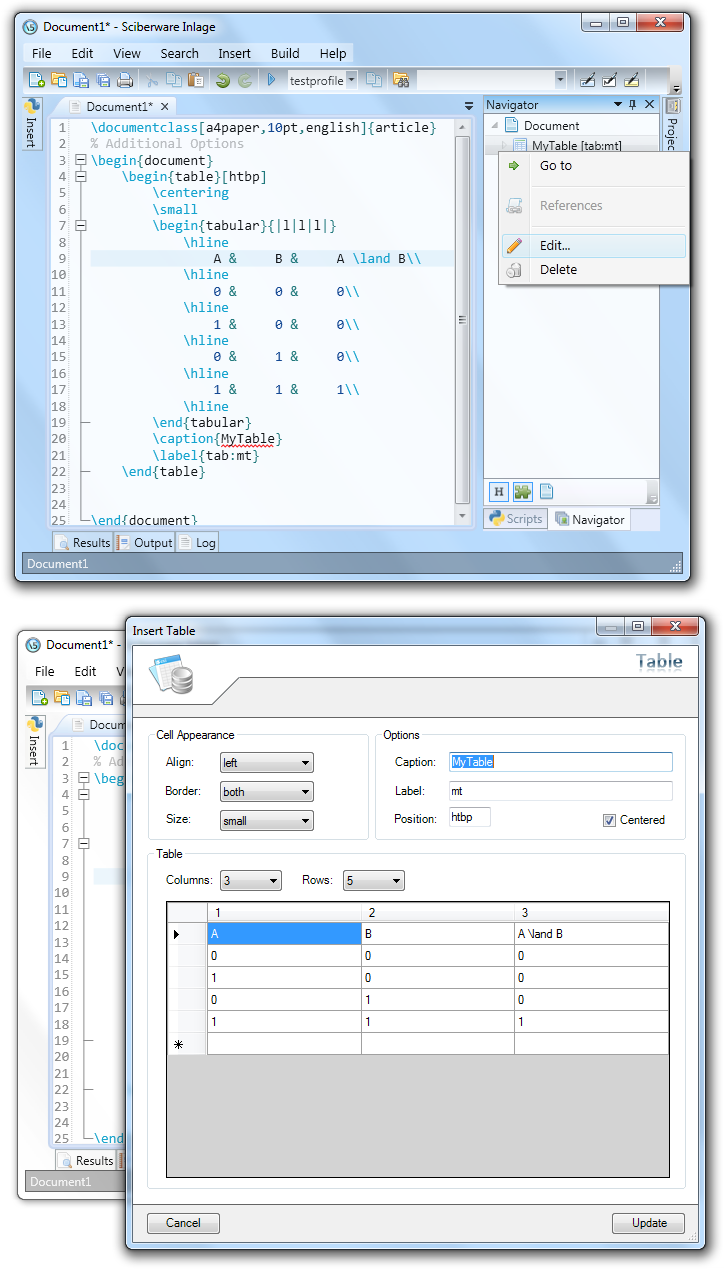 Re-open your table environment with the insert dialog reopen